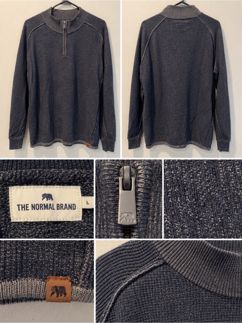 The Normal Brand Men's Navy Zip-Neck Waffle Knit Sweater